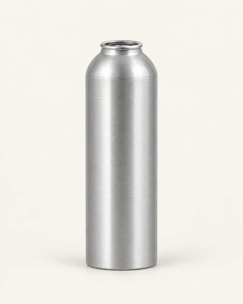 Brushed 250 mL aluminum aerosol bottle with a one inch cup